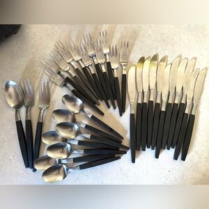 VINTAGE MCM AMEFA STAINLESS & BLACK COMPOSITE Flatware Lot of 32 Holland